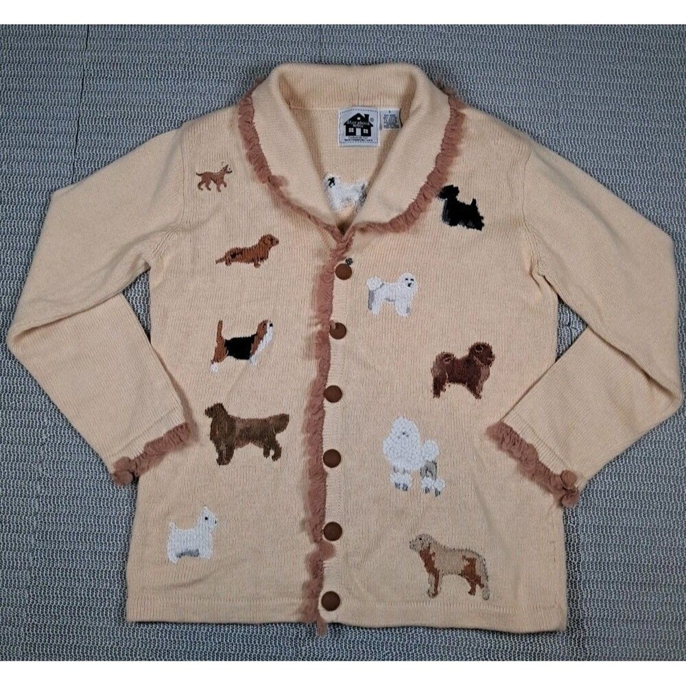 Storybook Knits HSN Dog Breed Sweater Dachshund Poodle Faux Fur Trim Womens S